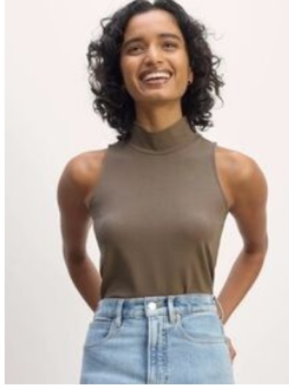 Everlane Ribbed Cropped Turtleneck Tank Sz Large Brown